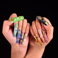 Tmani crystal turquoise nails add vibrant color and a chic festival vibe