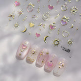 Tnbuokas gold nail stickers with star and moon patterns for quick glam on natural nails.