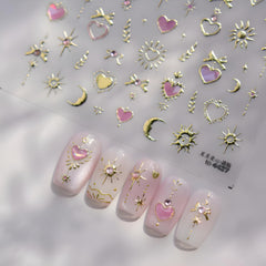 Tnbuokas gold nail stickers with star and moon patterns for quick glam on natural nails.