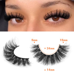 TNFVLONEINS cat-eye 18mm lashes to enlarge eyes with drama.
