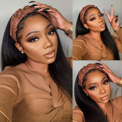 TNICE kinky straight headband wig 18in being worn for quick daily styling on the go.