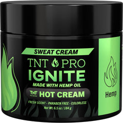 TNT Pro Ignite Sweat Gel jar shows natural ingredients and warming sensation.