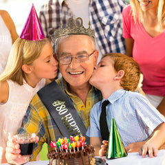 TOBATOBA 80th birthday king crown with retro design for festive photos