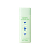TOCOBO Cica Calming Sun Serum bottle shows soothing formula with SPF 50+ protection.