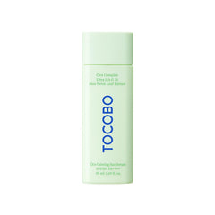 TOCOBO Cica Calming Sun Serum bottle shows soothing formula with SPF 50+ protection.