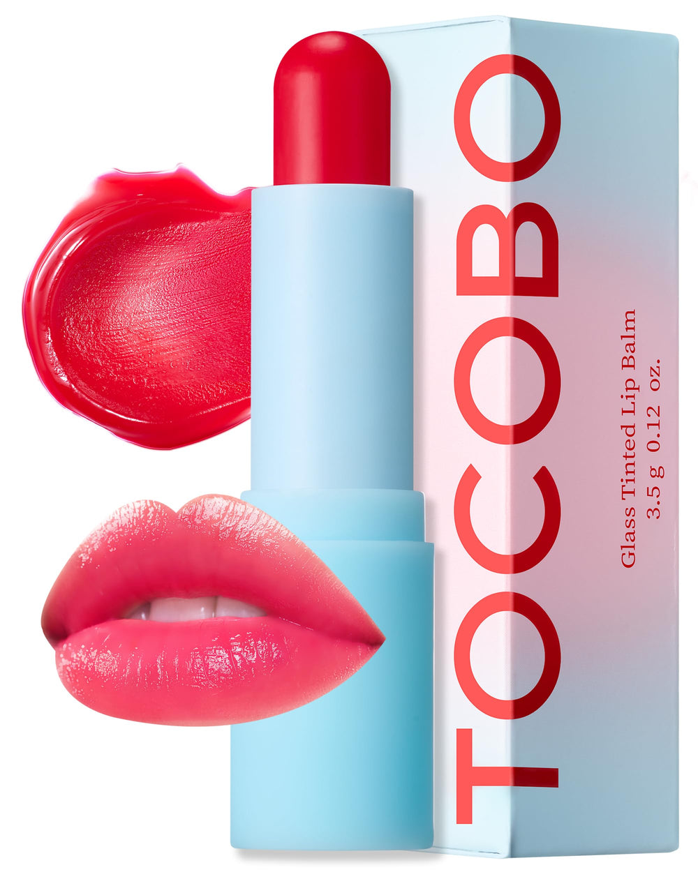 TOCOBO Glass Tinted Lip Balm 011 Flush Cherry bottle with vibrant nourishing tint.