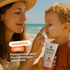 Toddle no white cast look, clear skin after application.