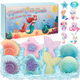 Toidgy Mermaid Bath Bombs box gift opens to colorful bubbles and a surprise toy.