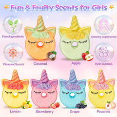 Toidgy Unicorn Bath Bombs six scents showcased, offering playful colors and gentle fragrance.