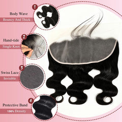 TOMAFUN 13x4 HD lace frontal 14-inch bangs close-up for natural pre-plucked hairline.