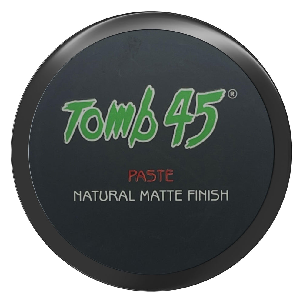 Tomb 45 Styling Paste jar close-up showing matte finish and lightweight texture.