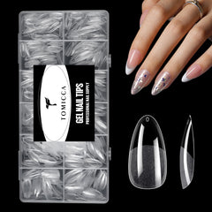 TOMICCA almond gel nail tips half-matte finish for natural, quick extensions.