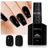 TOMICCA Black Gel Nail Polish 15ml bottle shows bold color and lasting shine