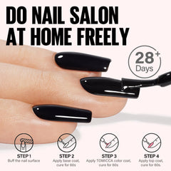 TOMICCA swatch on nail demonstrates deep black finish with smooth texture
