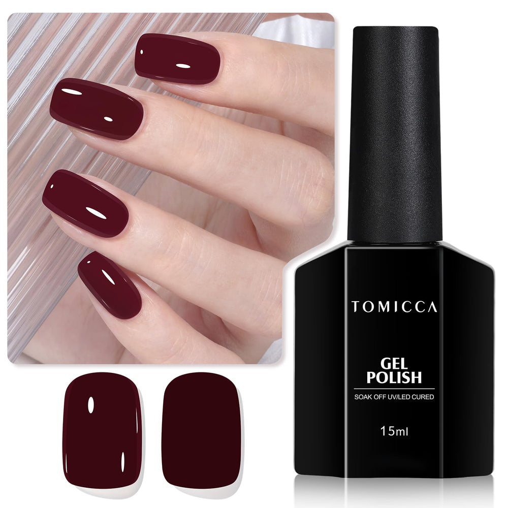 TOMICCA Cherry Red gel polish bottle with wide brush shows rich color for DIY nails