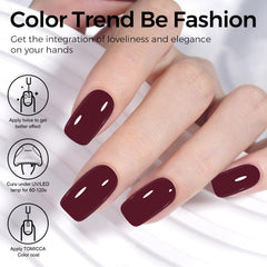 TOMICCA Cherry Red gel polish under LED curing illustrates long-wear potential