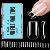 TOMICCA fake clear nails box showing 216 pieces for at home manicures