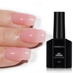 TOMICCA jelly pink gel polish application close-up showing seamless coverage.