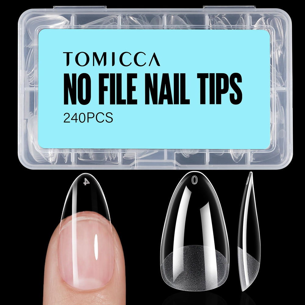 TOMICCA medium almond nail tips set in clear gel for at-home manicure