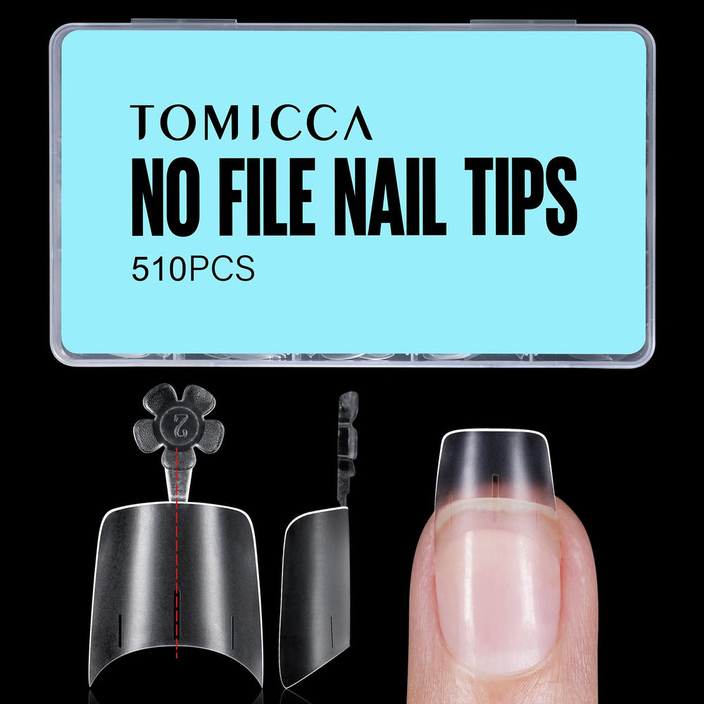 TOMICCA short squoval nail tips pack for DIY extensions with versatile sizes.