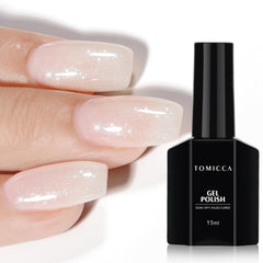 TOMICCA White Pink Gel Nail Polish bottle with shimmering jelly finish for elegant nails.