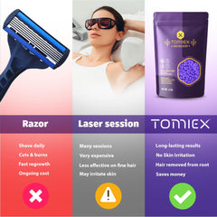 Tomiex strip-free fragrance-free wax enables gentle waxing without strips.