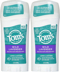 Tom's of Maine lavender deodorant stick packaging showing aluminum-free formula.