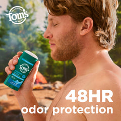 Tom's of Maine Mountain Spring deodorant on shelf emphasizes natural aluminum-free formula.