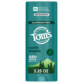 Tom's of Maine North Woods deodorant packaging in 3.25 oz recycled plastic container