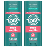 Tom's of Maine Rose Vanilla deodorant stick being applied for all-day freshness