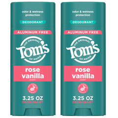 Tom's of Maine Rose Vanilla deodorant stick being applied for all-day freshness