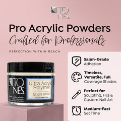 TONES Pro acrylic nail powder swatch on nail demonstrating smooth, self-leveling finish.