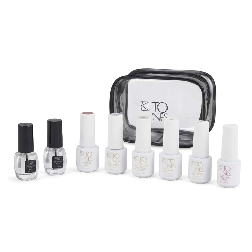 TONES Professional Gel Nail Sampler Kit packaging, complete starter set for versatile gel nail practice.