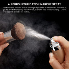 Topcent foundation spray in use with included brush for even application.