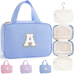 TOPEAST travel hanging toiletry bag blue A for organized packing on trips.