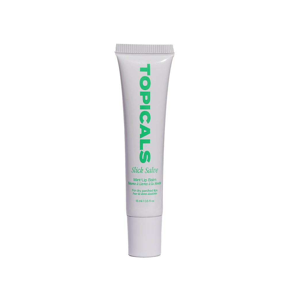 Topicals Slick Salve Mint Glossy Lip Balm applied for instant hydration