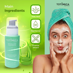 Totemica facial cleanser aloe vera gel texture close-up highlighting hydration