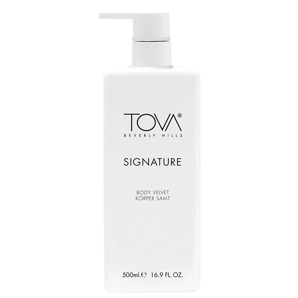 Tova-lotion-corps-velours-pompe, hydratation profonde pour peau douce et lisse.
