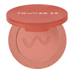 Tower 28 GetSet Matte Powder Blush Long Beach Iced Tea compact showing a silky, fade-proof color.