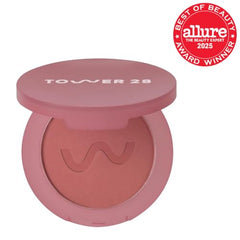 Tower 28 GetSet brush application shows soft, blurred matte flush