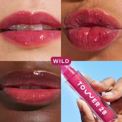 Tower 28 ShineOn Lip Jelly Wild front tube displays raspberry shade.