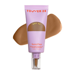 Tower 28 SunnyDays SPF 30 tinted moisturizer bottle shows lightweight protection and natural finish.