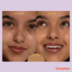 Tower 28 SunnyDays swatch showing buildable coverage with a natural glow.