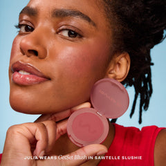 Close-up of Tower 28 GetSet Matte Powder Blush texture for a smooth finish