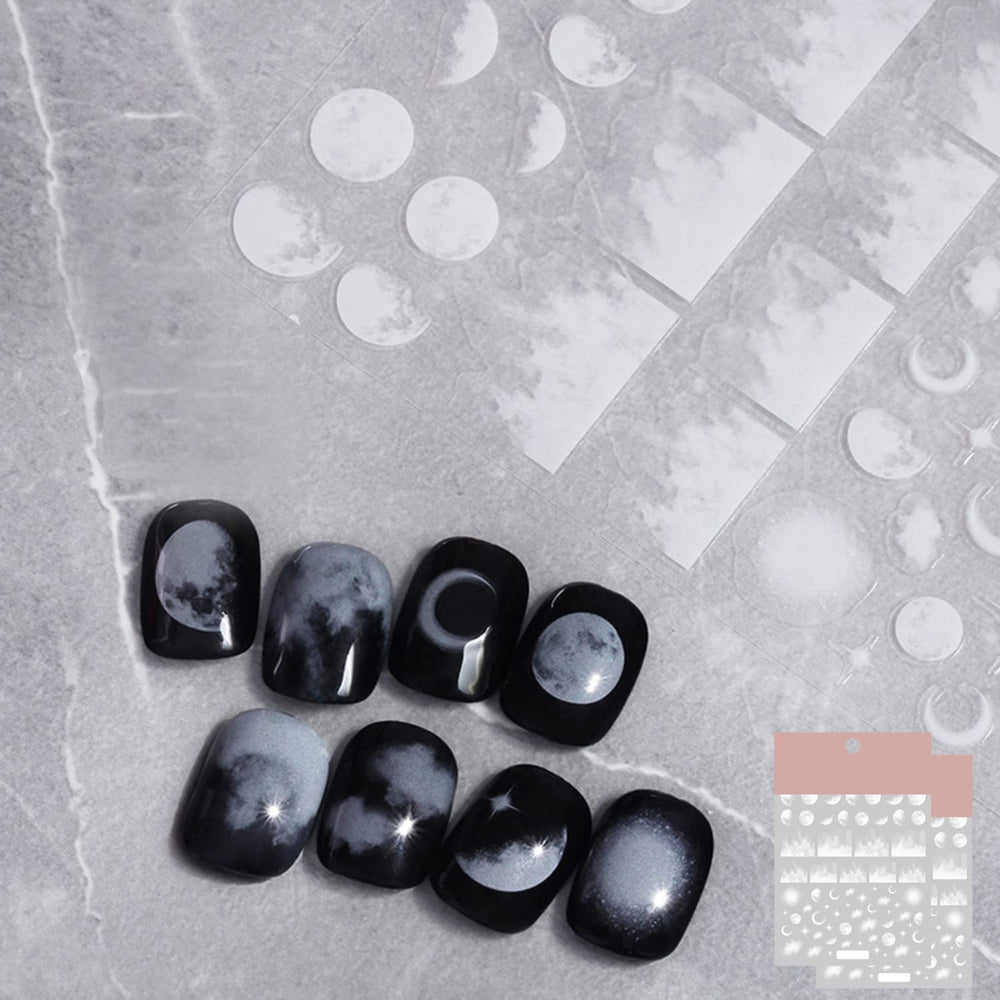 TPhaelay Night Sky Moon nail sticker for easy DIY manicure with semi-transparent moon design.