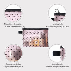 TRAKWAN heart mesh toiletry bag in pink offers transparent view for quick item checks