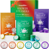 TranquilBliss 18-pack shower steamers on display in box for spa-like ritual.