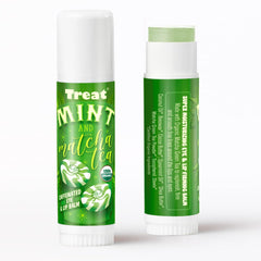 Treat Jumbo Organic Lip Balm Mint application on lips for rapid moisture.