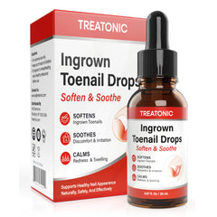 Treatonic ingrown toenail treatment bottle drops demonstrate softening action for easier trimming.