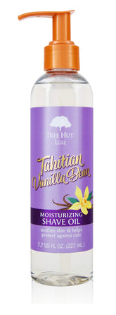 Tree Hut Bare huile rasage vanille tahitienne bouteille : hydratation riche et glisse douce.